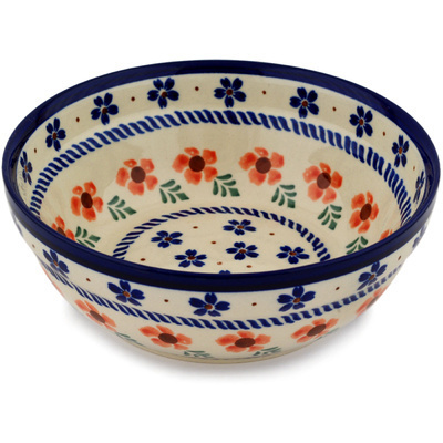 Polish Pottery Bowl 7&quot; Peachy Keen