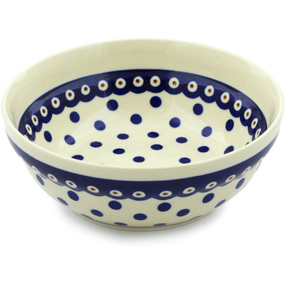 Polish Pottery Bowl 7&quot; Peacock Dots
