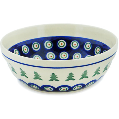 Polish Pottery Bowl 7&quot; Peacock Evergreen