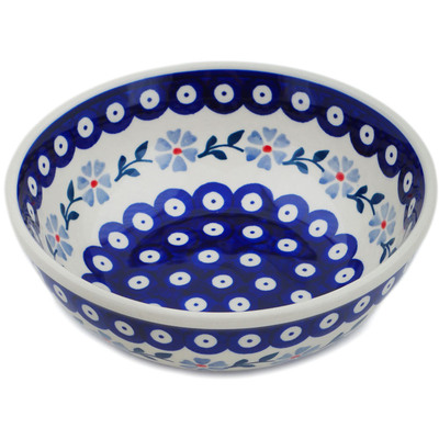 Polish Pottery Bowl 7&quot; Peacock Forget-me-not