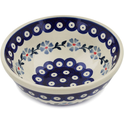 Polish Pottery Bowl 7&quot; Peacock Forget-me-not