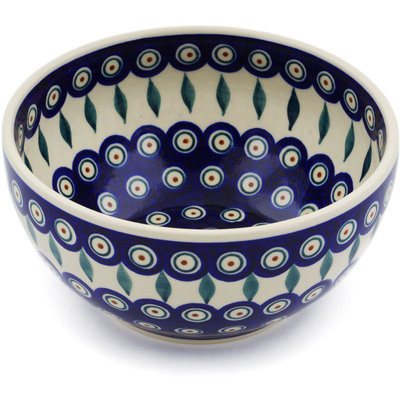Polish Pottery Bowl 7&quot; Peacock