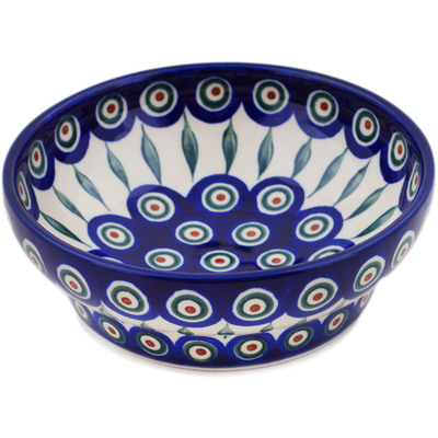 Polish Pottery Bowl 7&quot; Peacock Leaves