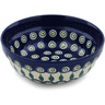 Polish Pottery Bowl 7&quot; Peacock Leaves