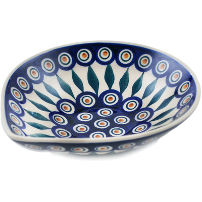 Polish Pottery Bowl 7&quot; Peacock Leaves