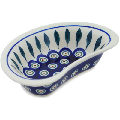 Polish Pottery Bowl 7&quot; Peacock Leaves