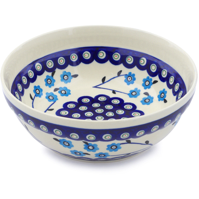 Polish Pottery Bowl 7&quot; Peacock Poppies