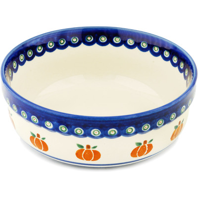 Polish Pottery Bowl 7&quot; Peacock Pumpkin Patch