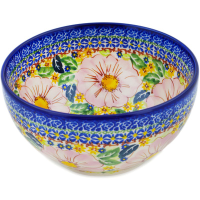 Polish Pottery Bowl 7&quot; Pink Delight