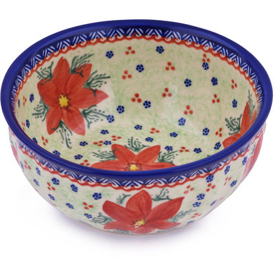 Polish Pottery Bowl 7&quot; Poinsettia UNIKAT