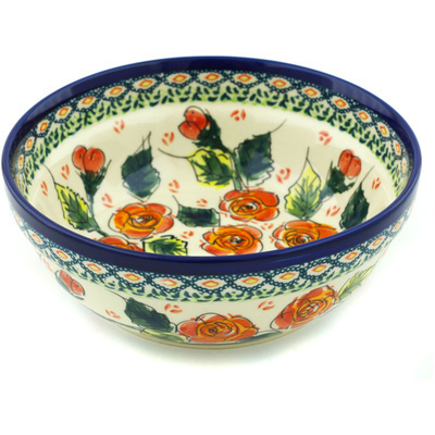 Polish Pottery Bowl 7&quot; Polish Roses UNIKAT