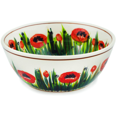 Polish Pottery Bowl 7&quot; Poppies Paradise UNIKAT