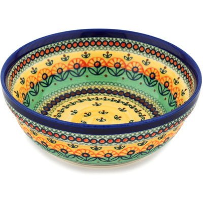 Polish Pottery Bowl 7&quot; Prairie Sunrise UNIKAT