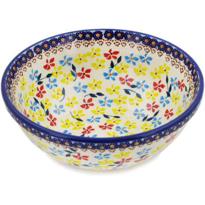 Polish Pottery Bowl 7&quot; Primary Flowers UNIKAT