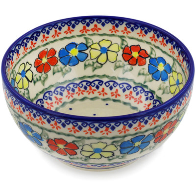 Polish Pottery Bowl 7&quot; Primary Poppies UNIKAT