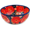 Polish Pottery Bowl 7&quot; Radiant Red Garden UNIKAT