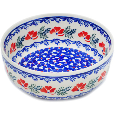 Polish Pottery Bowl 7&quot; Rain Of Field Poppies