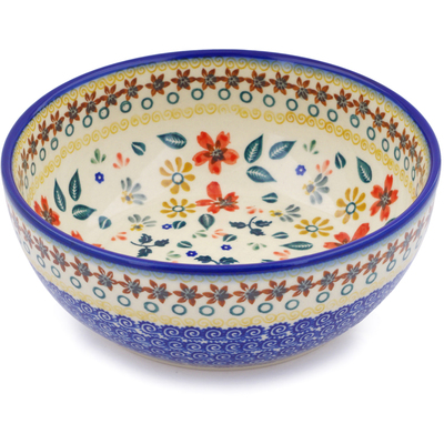 Polish Pottery Bowl 7&quot; Red Anemone Meadow UNIKAT