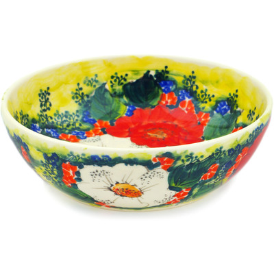 Polish Pottery Bowl 7&quot; Red&#039;n&#039;white Classic UNIKAT