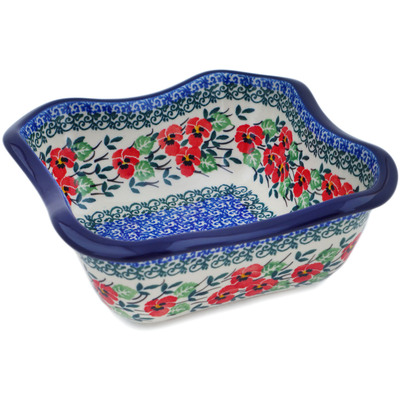 Polish Pottery Bowl 7&quot; Red Pansy