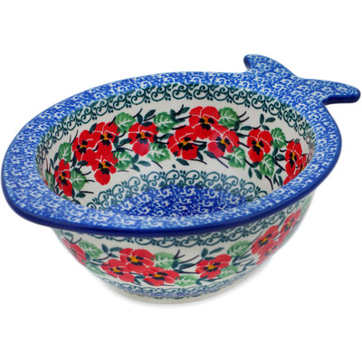 Polish Pottery Bowl 7&quot; Red Pansy