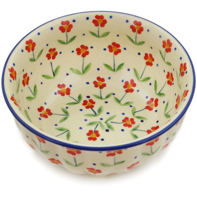 Polish Pottery Bowl 7&quot; Red Primrose