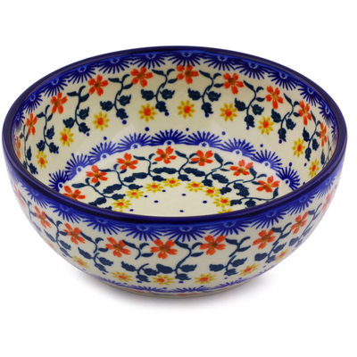 Polish Pottery Bowl 7&quot; Red Sunflower