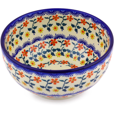 Polish Pottery Bowl 7&quot; Red Sunflower