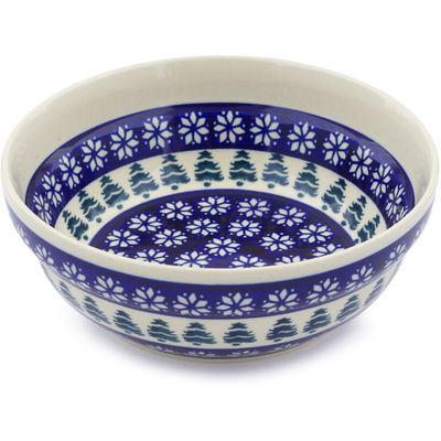 Polish Pottery Bowl 7&quot; Snowflakes And Pines