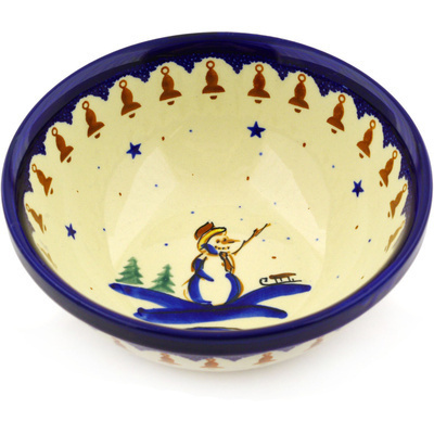 Polish Pottery Bowl 7" Snowman Bells