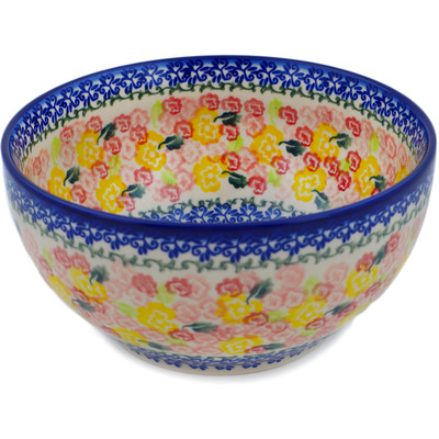 Polish Pottery Bowl 7&quot; Starburst Blooms