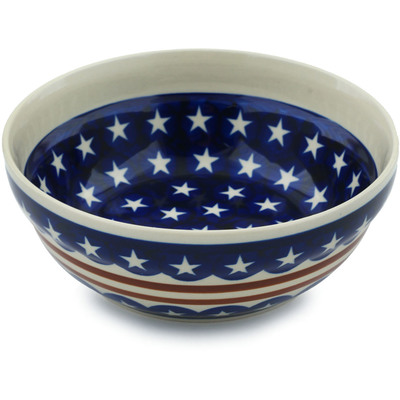 Polish Pottery Bowl 7&quot; Stars And Stripes
