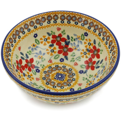Polish Pottery Bowl 7&quot; Summer Bouquet UNIKAT