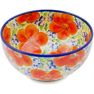Polish Pottery Bowl 7&quot; Sunrise Petals UNIKAT