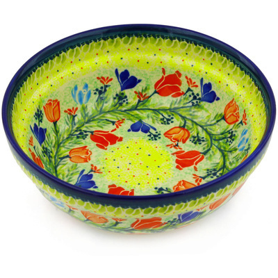 Polish Pottery Bowl 7&quot; Sunshine Tulips UNIKAT