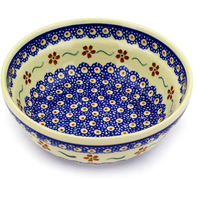 Polish Pottery Bowl 7&quot; Sweet Red Flower