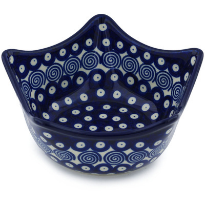 Polish Pottery Bowl 7&quot; Swirling Peacock Eyes