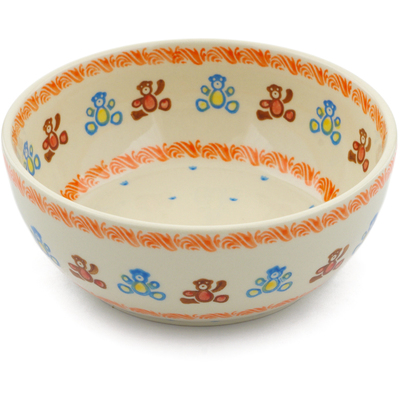 Polish Pottery Bowl 7&quot; Teddy Bear