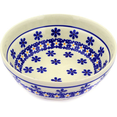 Polish Pottery Bowl 7&quot; Traditional Daisies