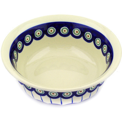 Polish Pottery Bowl 7&quot; Traditional Peacock