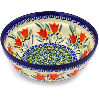 Polish Pottery Bowl 7&quot; Tulip Twins UNIKAT