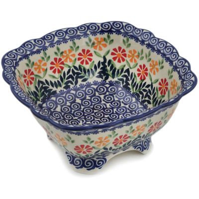 Polish Pottery Bowl 7&quot; Wave Of Flowers