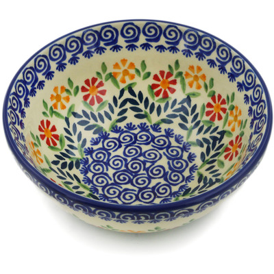Polish Pottery Bowl 7&quot; Wave Of Flowers