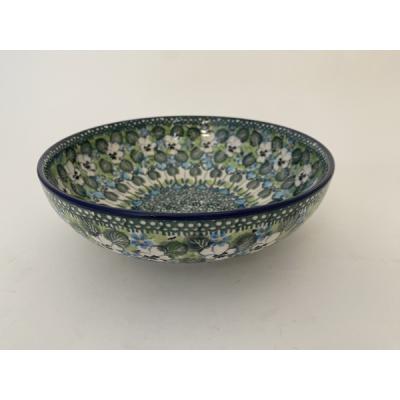 Polish Pottery Bowl 7&quot; White Pansies UNIKAT