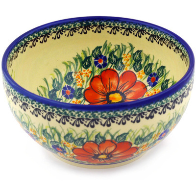 Polish Pottery Bowl 7&quot; Wild Bouquet UNIKAT