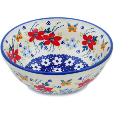 Polish Pottery Bowl 7&quot; Wild Flower Bloom UNIKAT