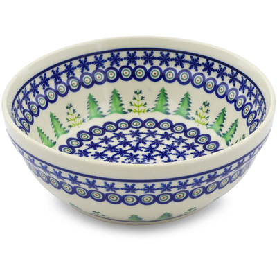 Polish Pottery Bowl 7&quot; Winter Ferns