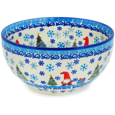 Polish Pottery Bowl 7&quot; Winter Gnome