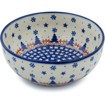 Polish Pottery Bowl 7&quot; Winter Snow
