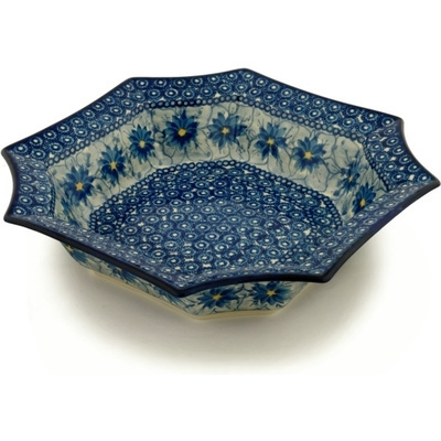 Polish Pottery Bowl 7&quot; Winter Water Daisies UNIKAT